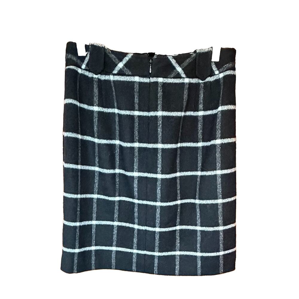 Talbots Wool Blend Pencil Skirt 2 Black White Window Pane Plaid Preppy Academia - Picture 3 of 6
